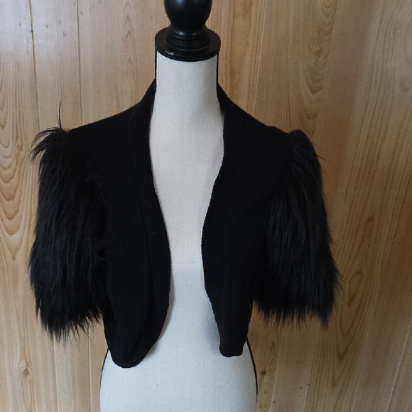 CAbi Sweaters - CAbi Black Sweater with Faux Fur Sleeves